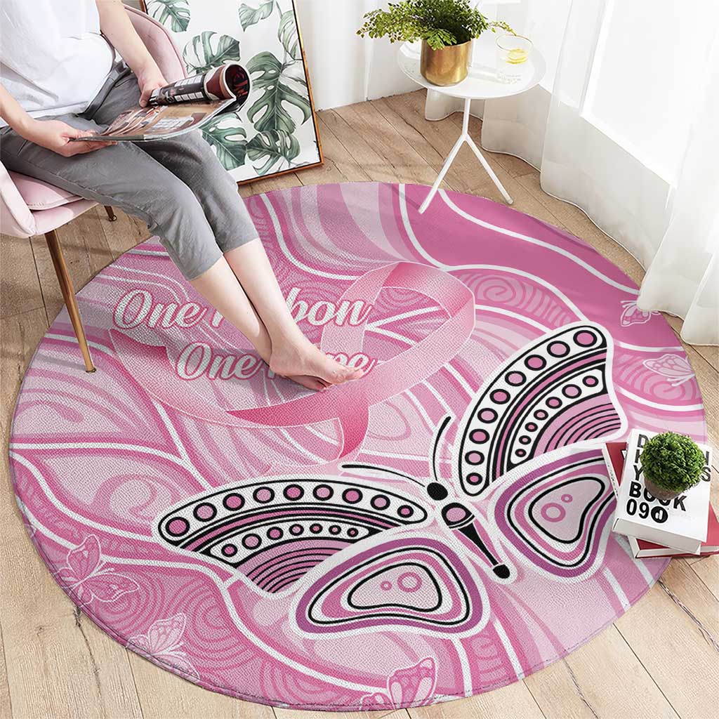Australia Breast Cancer Awareness Round Carpet Butterfly Pink Ribbon Aboriginal Art