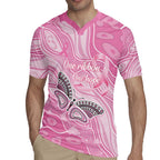 Australia Breast Cancer Awareness Personalised Rugby Jersey Butterfly Pink Ribbon Aboriginal Art