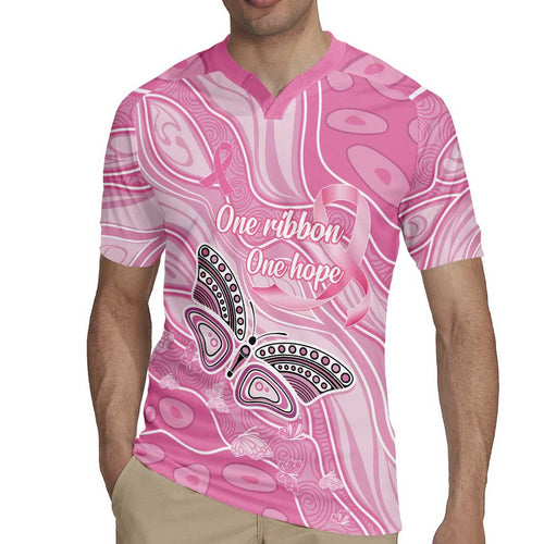 Australia Breast Cancer Awareness Personalised Rugby Jersey Butterfly Pink Ribbon Aboriginal Art
