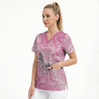 Australia Breast Cancer Awareness Personalised Scrub Top Butterfly Pink Ribbon Aboriginal Art