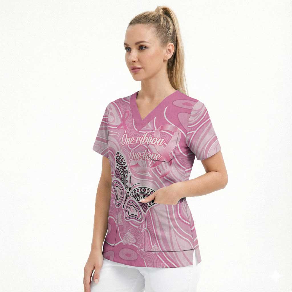Australia Breast Cancer Awareness Personalised Scrub Top Butterfly Pink Ribbon Aboriginal Art