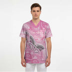 Australia Breast Cancer Awareness Personalised Scrub Top Butterfly Pink Ribbon Aboriginal Art