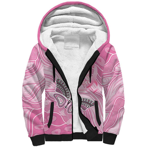 Australia Breast Cancer Awareness Personalised Sherpa Hoodie Butterfly Pink Ribbon Aboriginal Art
