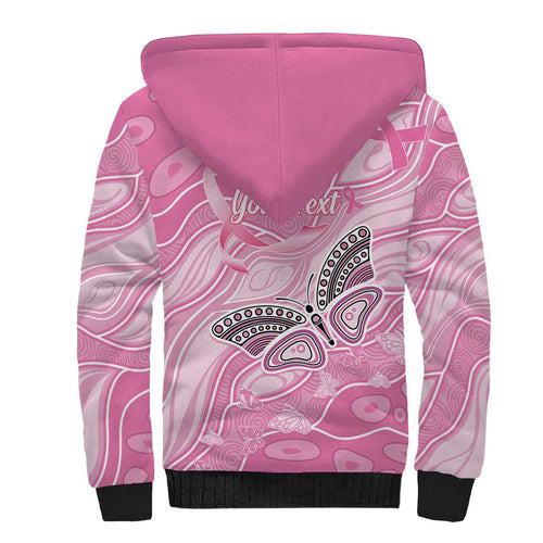 Australia Breast Cancer Awareness Personalised Sherpa Hoodie Butterfly Pink Ribbon Aboriginal Art