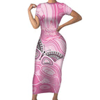 Australia Breast Cancer Awareness Personalised Short Sleeve Bodycon Dress Butterfly Pink Ribbon Aboriginal Art