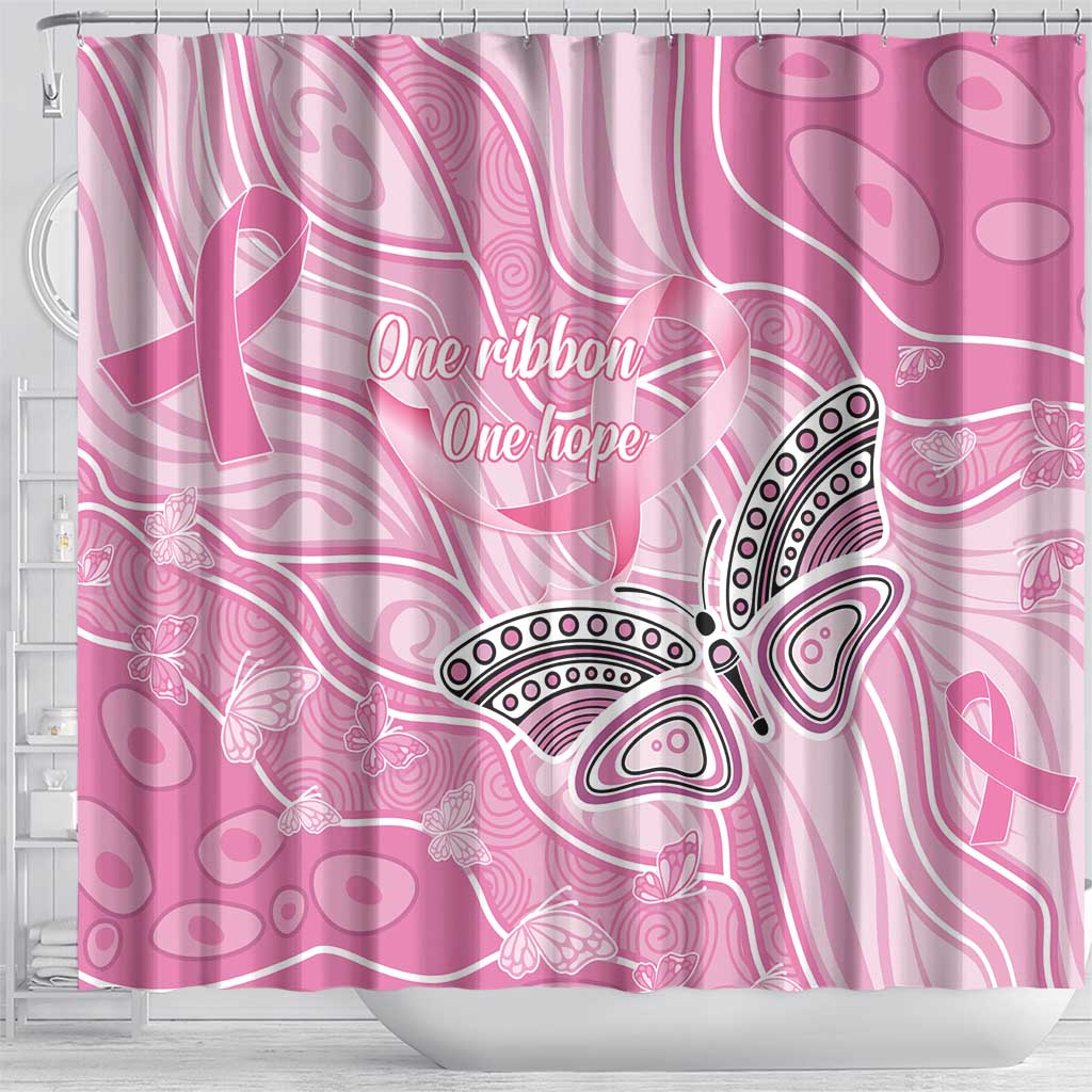 Australia Breast Cancer Awareness Shower Curtain Butterfly Pink Ribbon Aboriginal Art