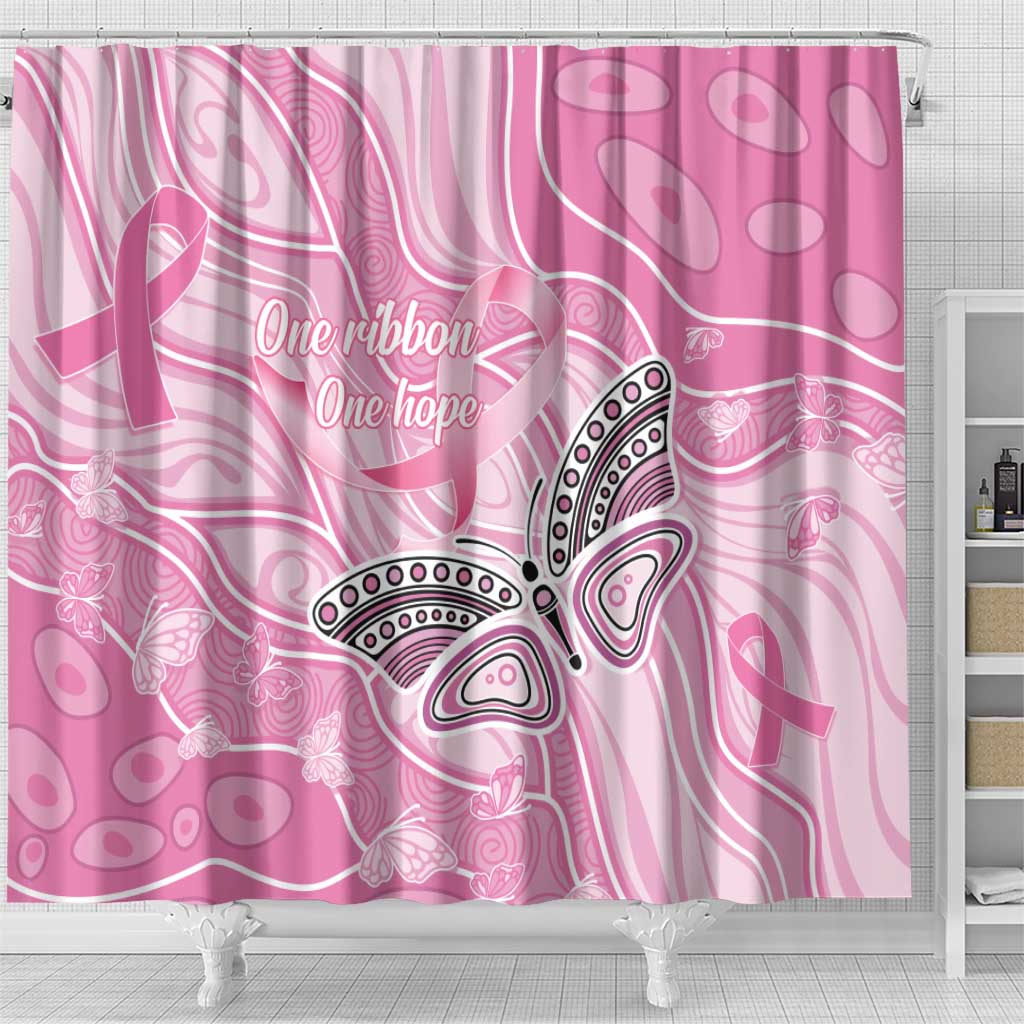 Australia Breast Cancer Awareness Shower Curtain Butterfly Pink Ribbon Aboriginal Art