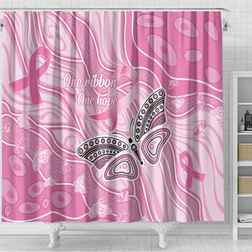 Australia Breast Cancer Awareness Shower Curtain Butterfly Pink Ribbon Aboriginal Art