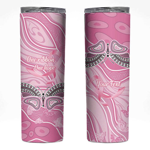 Australia Breast Cancer Awareness Personalised Skinny Tumbler Butterfly Pink Ribbon Aboriginal Art