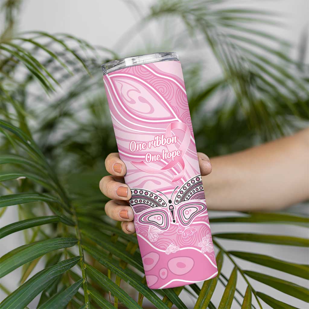 Australia Breast Cancer Awareness Personalised Skinny Tumbler Butterfly Pink Ribbon Aboriginal Art