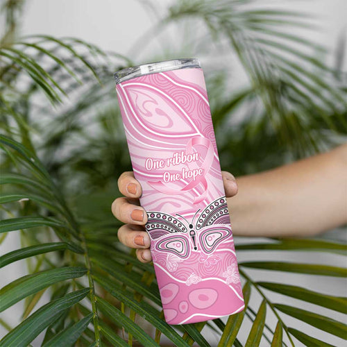 Australia Breast Cancer Awareness Personalised Skinny Tumbler Butterfly Pink Ribbon Aboriginal Art