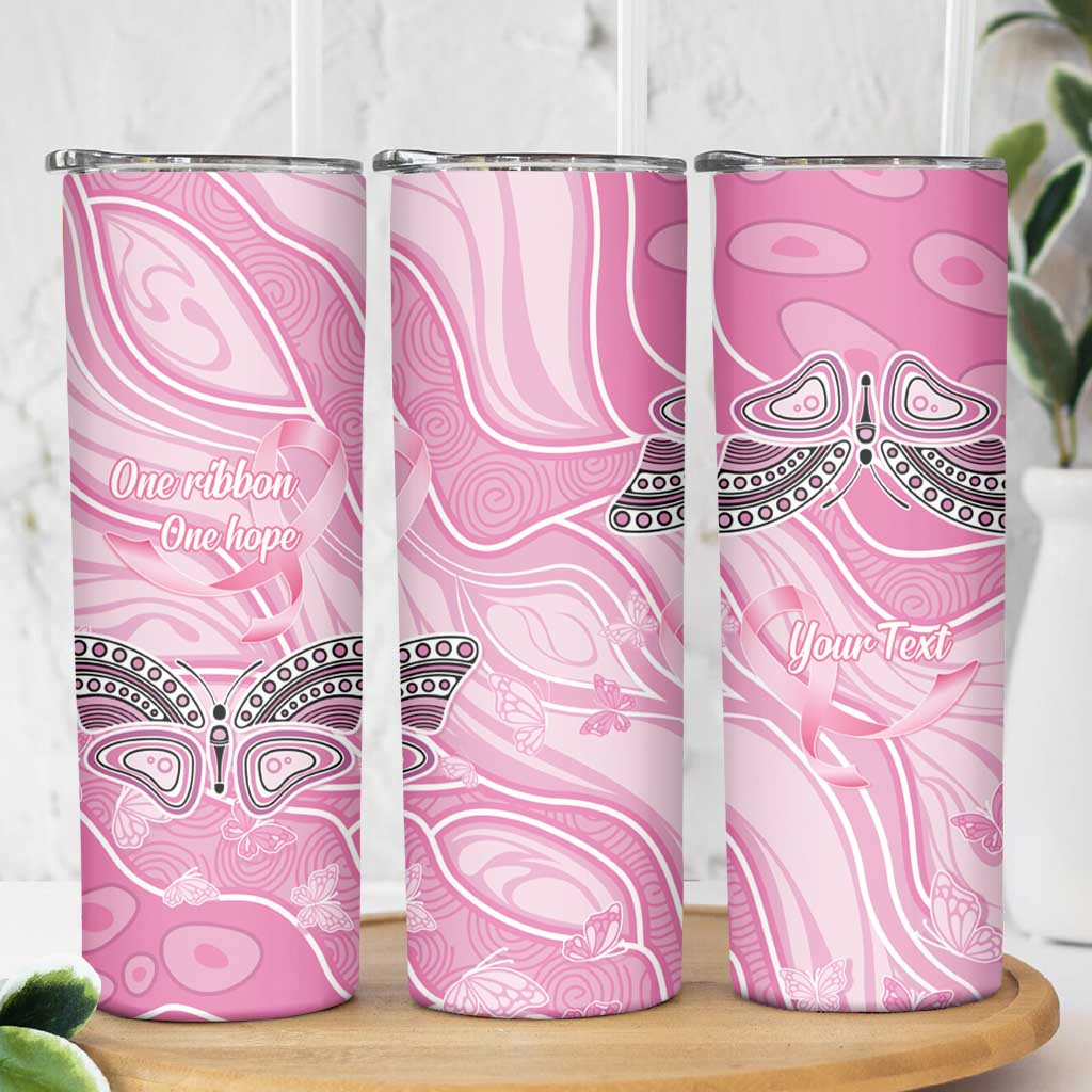 Australia Breast Cancer Awareness Personalised Skinny Tumbler Butterfly Pink Ribbon Aboriginal Art