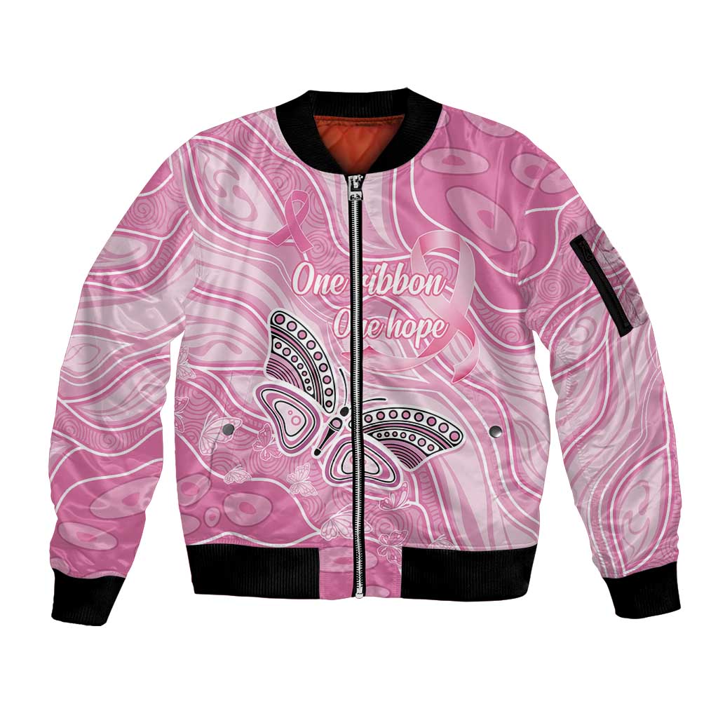 Australia Breast Cancer Awareness Personalised Sleeve Zip Bomber Jacket Butterfly Pink Ribbon Aboriginal Art
