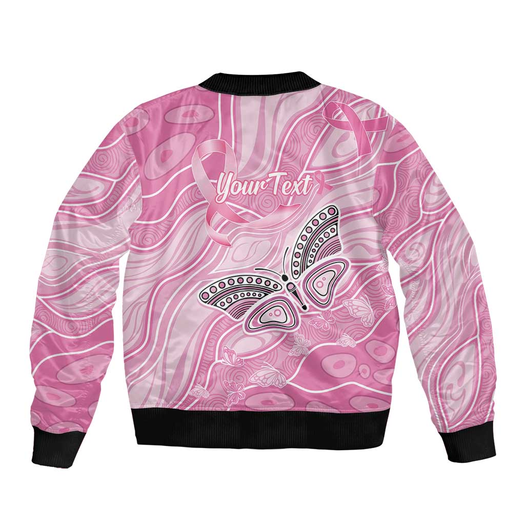 Australia Breast Cancer Awareness Personalised Sleeve Zip Bomber Jacket Butterfly Pink Ribbon Aboriginal Art