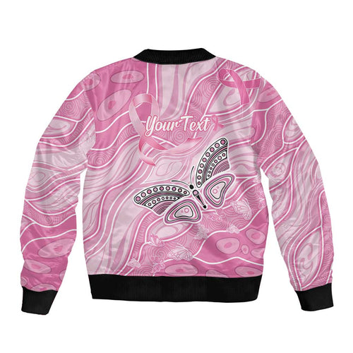Australia Breast Cancer Awareness Personalised Sleeve Zip Bomber Jacket Butterfly Pink Ribbon Aboriginal Art