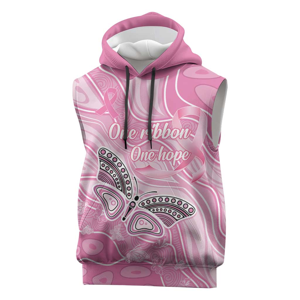 Australia Breast Cancer Awareness Personalised Sleeveless Hoodie Butterfly Pink Ribbon Aboriginal Art