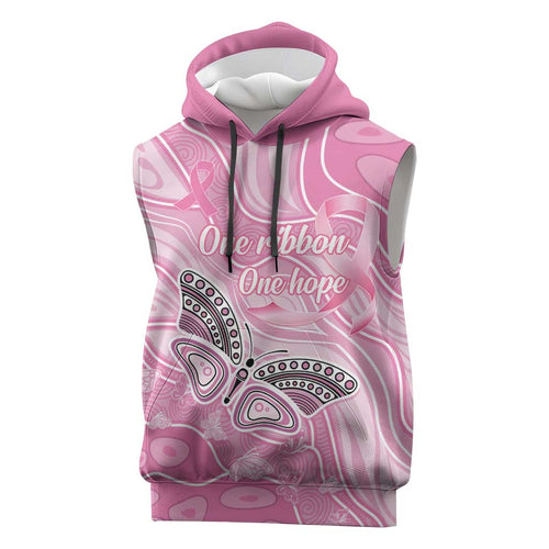 Australia Breast Cancer Awareness Personalised Sleeveless Hoodie Butterfly Pink Ribbon Aboriginal Art