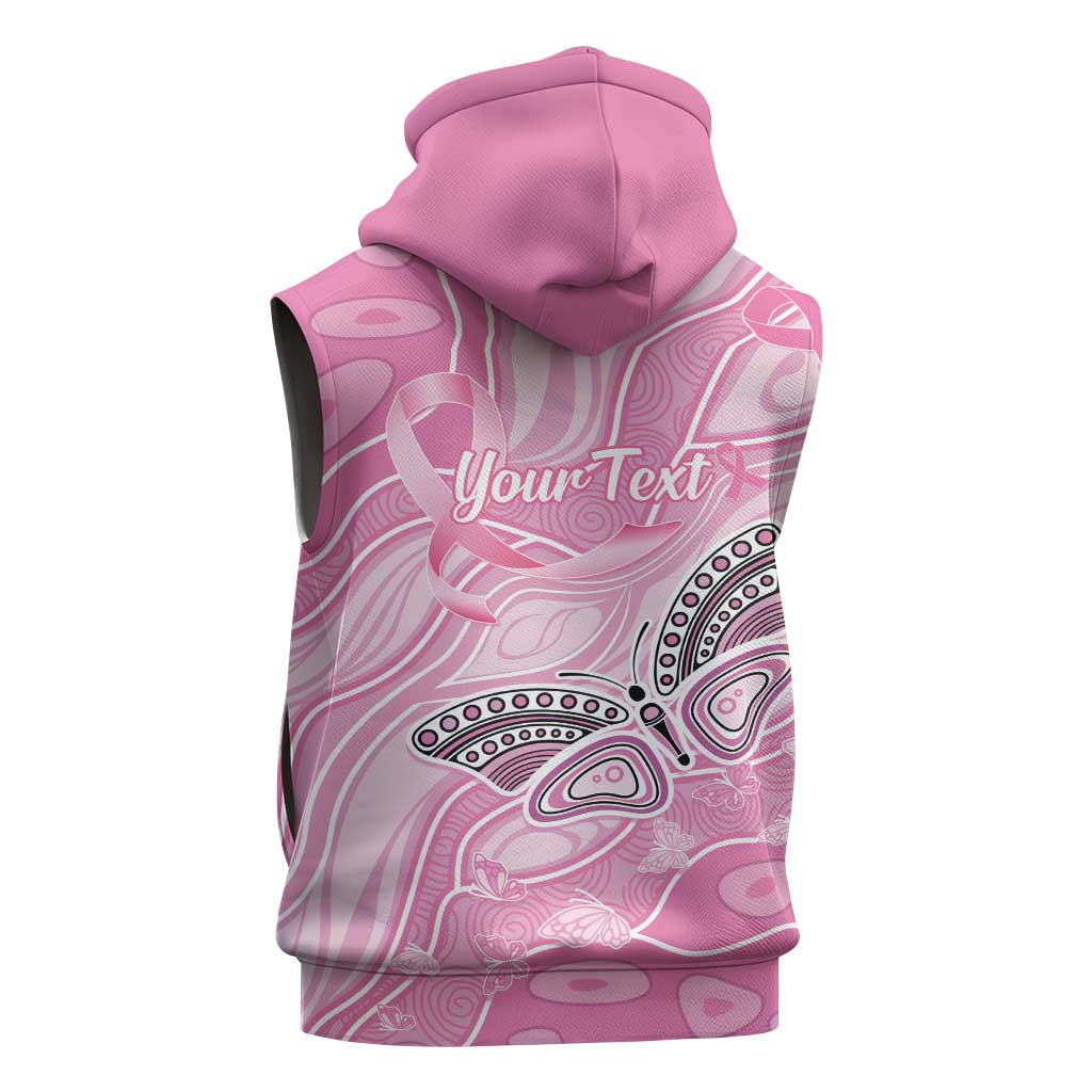 Australia Breast Cancer Awareness Personalised Sleeveless Hoodie Butterfly Pink Ribbon Aboriginal Art