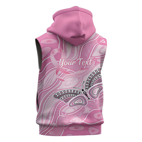 Australia Breast Cancer Awareness Personalised Sleeveless Hoodie Butterfly Pink Ribbon Aboriginal Art