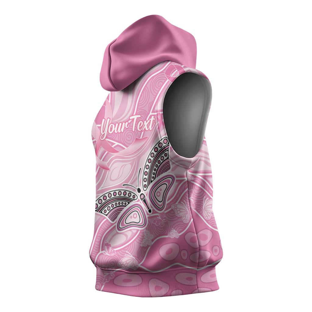 Australia Breast Cancer Awareness Personalised Sleeveless Hoodie Butterfly Pink Ribbon Aboriginal Art