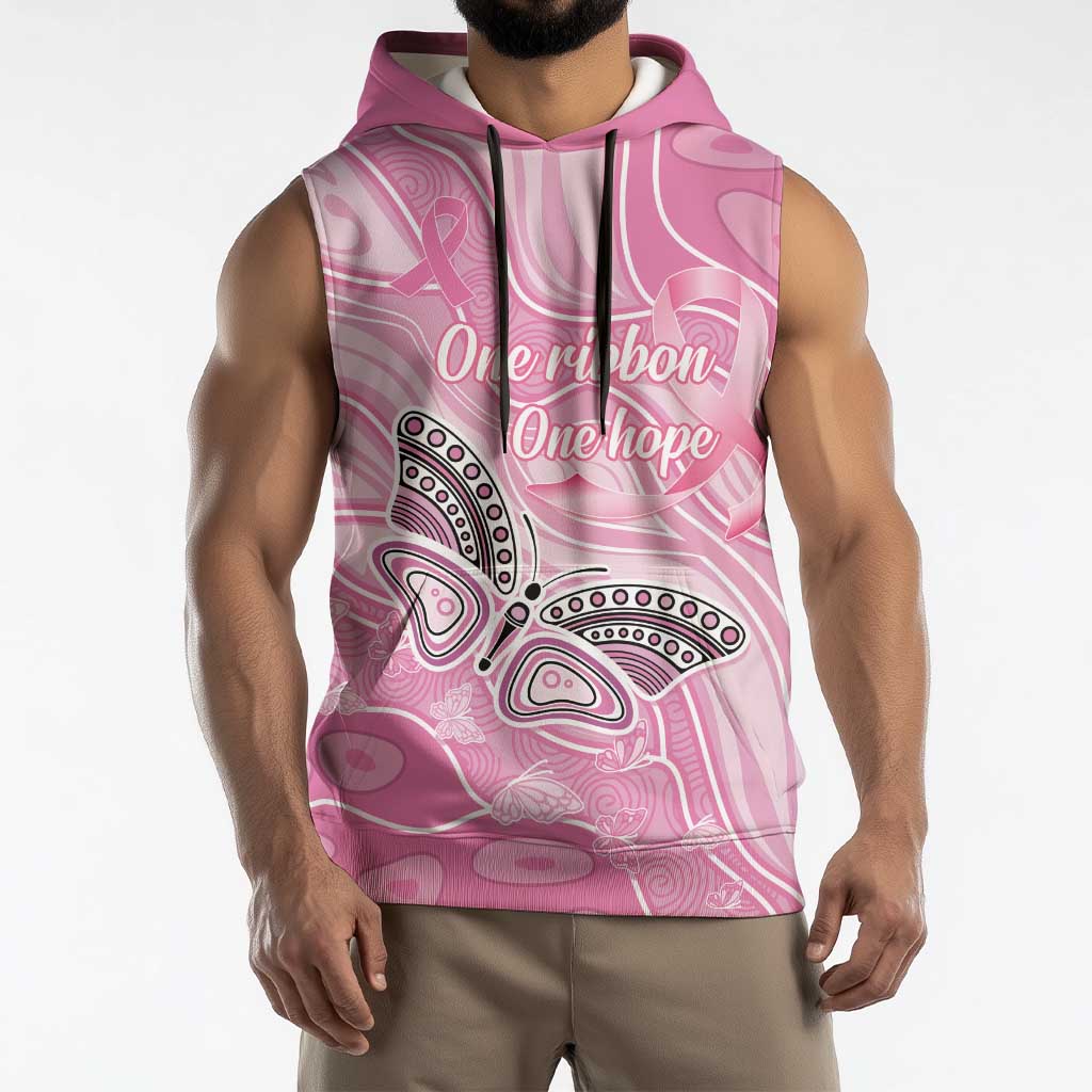 Australia Breast Cancer Awareness Personalised Sleeveless Hoodie Butterfly Pink Ribbon Aboriginal Art