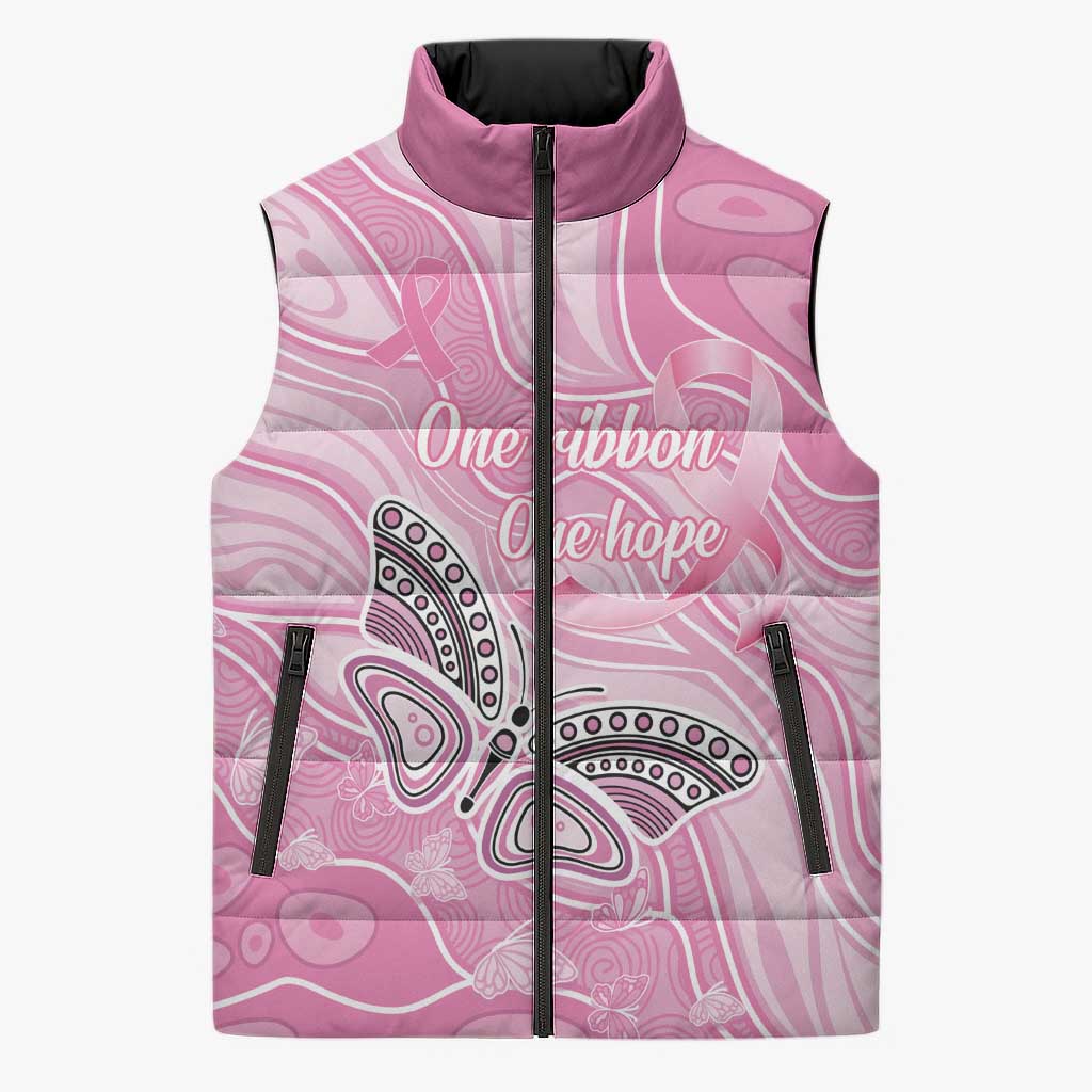 Australia Breast Cancer Awareness Personalised Sleeveless Puffer Jacket Butterfly Pink Ribbon Aboriginal Art