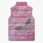 Australia Breast Cancer Awareness Personalised Sleeveless Puffer Jacket Butterfly Pink Ribbon Aboriginal Art