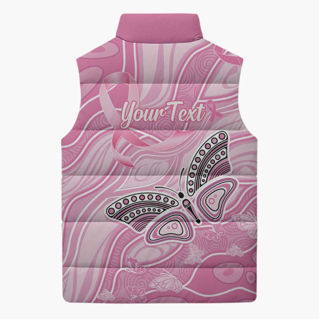 Australia Breast Cancer Awareness Personalised Sleeveless Puffer Jacket Butterfly Pink Ribbon Aboriginal Art