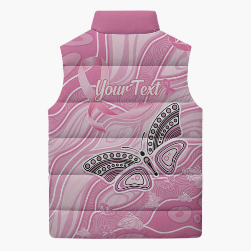 Australia Breast Cancer Awareness Personalised Sleeveless Puffer Jacket Butterfly Pink Ribbon Aboriginal Art