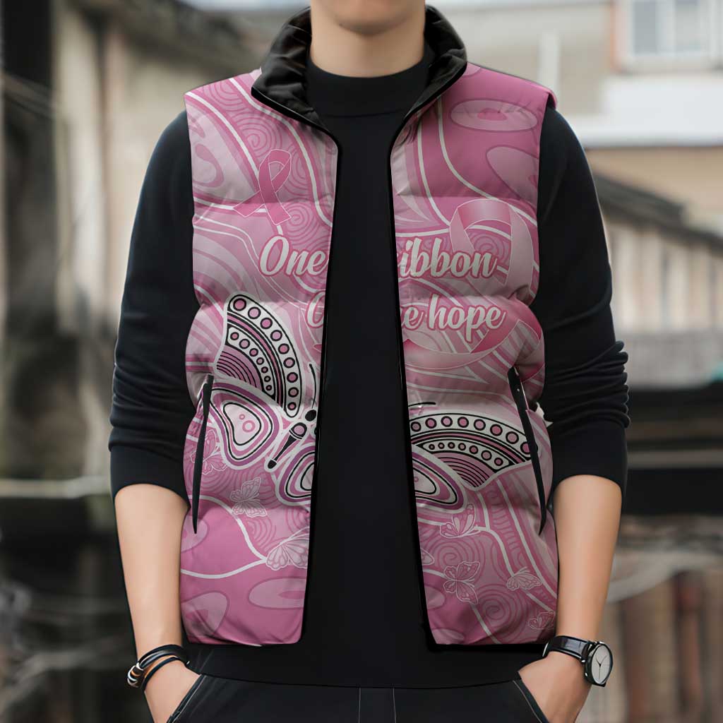 Australia Breast Cancer Awareness Personalised Sleeveless Puffer Jacket Butterfly Pink Ribbon Aboriginal Art