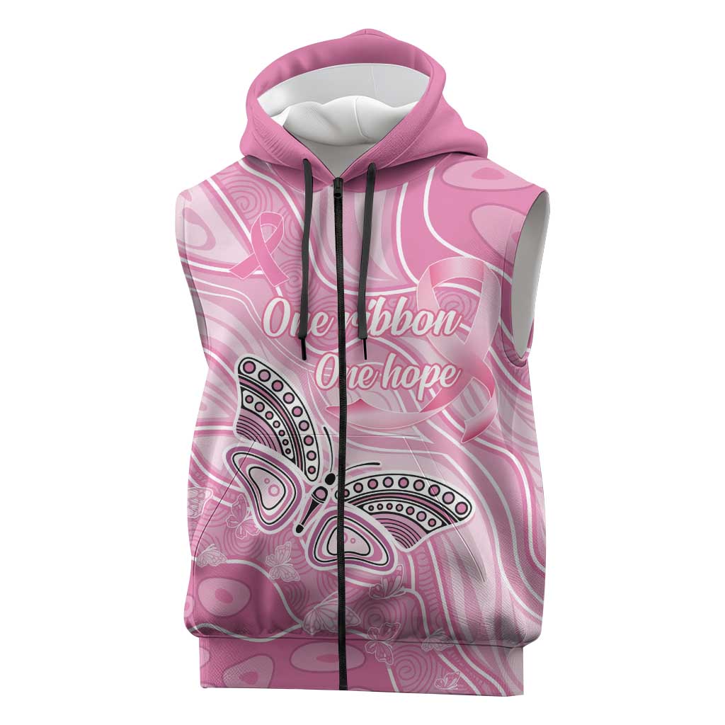 Australia Breast Cancer Awareness Personalised Sleeveless Zip Hoodie Butterfly Pink Ribbon Aboriginal Art