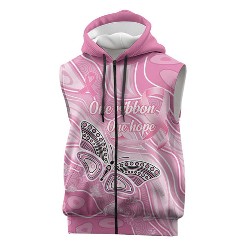 Australia Breast Cancer Awareness Personalised Sleeveless Zip Hoodie Butterfly Pink Ribbon Aboriginal Art