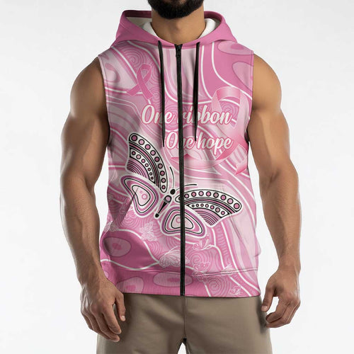 Australia Breast Cancer Awareness Personalised Sleeveless Zip Hoodie Butterfly Pink Ribbon Aboriginal Art