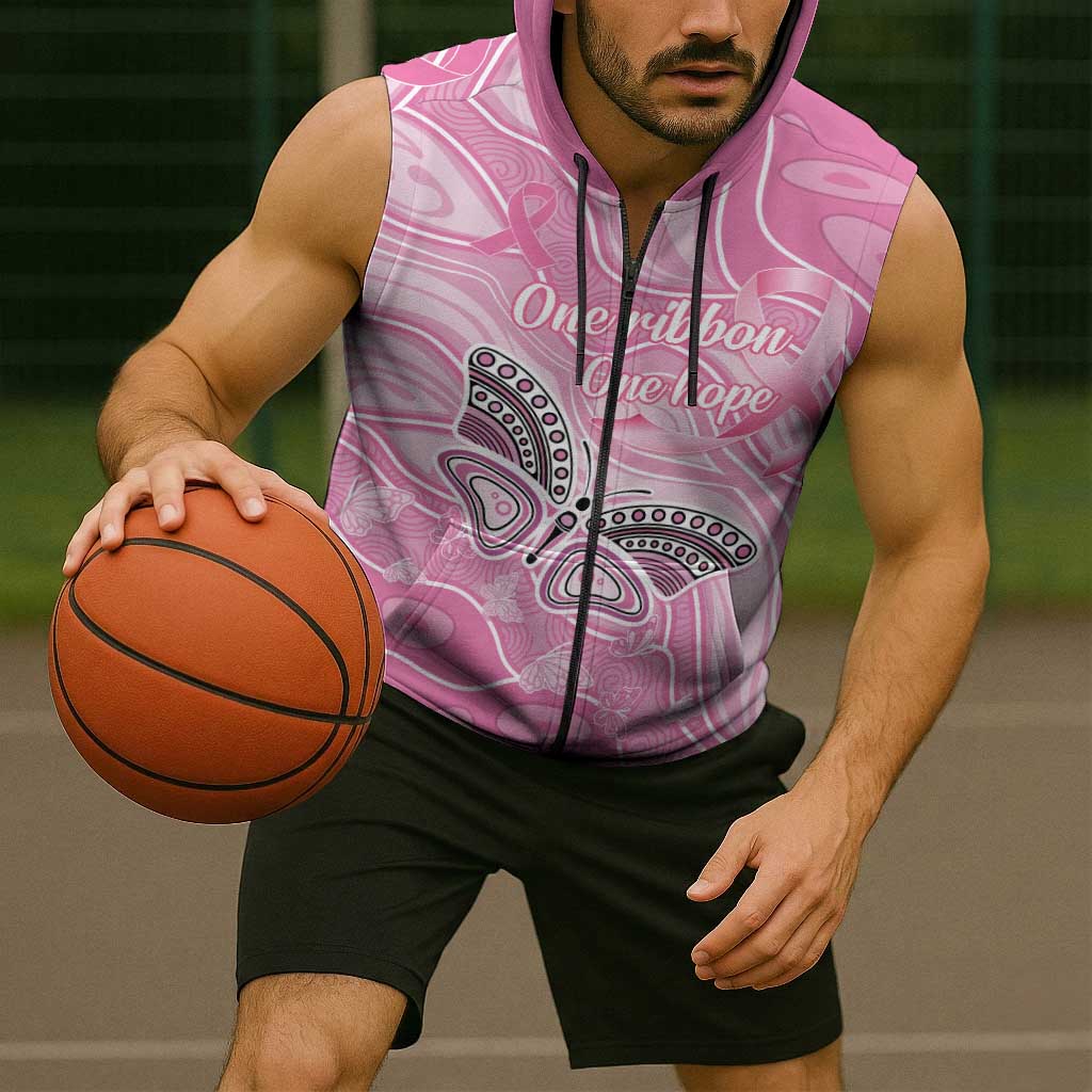 Australia Breast Cancer Awareness Personalised Sleeveless Zip Hoodie Butterfly Pink Ribbon Aboriginal Art