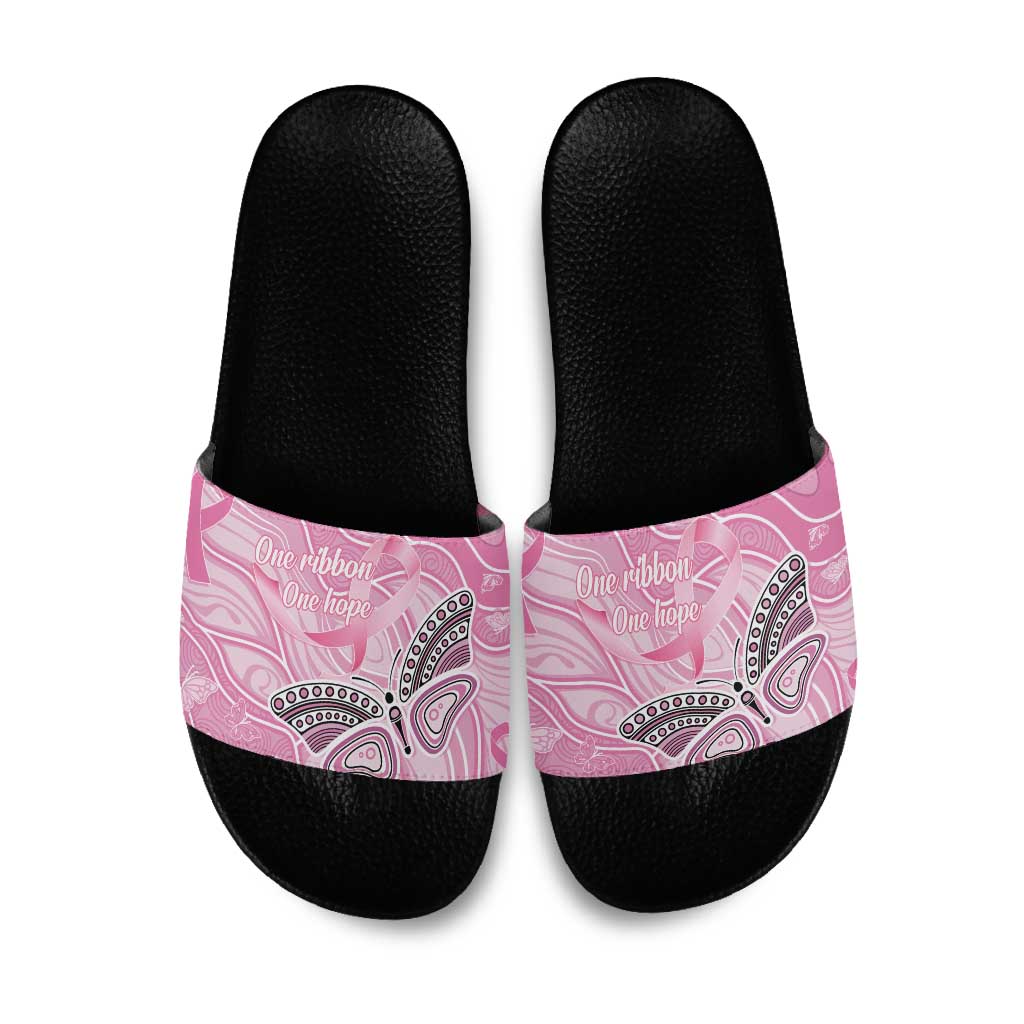 Australia Breast Cancer Awareness Slide Sandals Butterfly Pink Ribbon Aboriginal Art