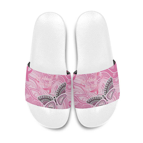 Australia Breast Cancer Awareness Slide Sandals Butterfly Pink Ribbon Aboriginal Art