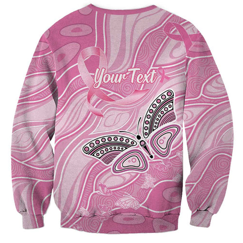 Australia Breast Cancer Awareness Personalised Sweatshirt Butterfly Pink Ribbon Aboriginal Art