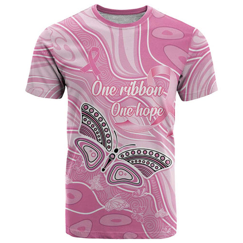 Australia Breast Cancer Awareness Personalised T Shirt Butterfly Pink Ribbon Aboriginal Art