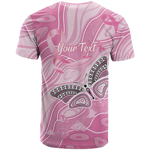Australia Breast Cancer Awareness Personalised T Shirt Butterfly Pink Ribbon Aboriginal Art