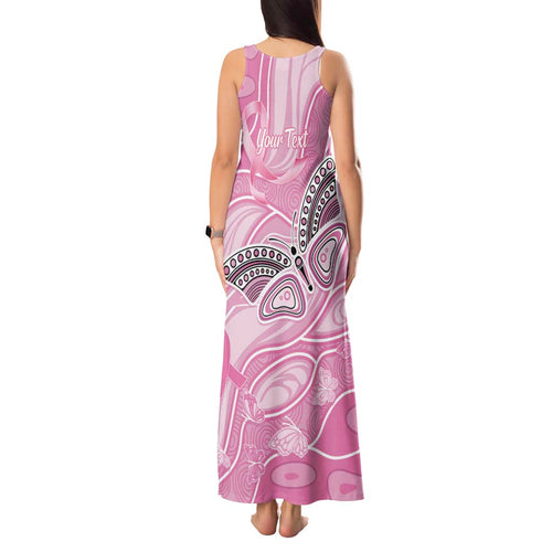 Australia Breast Cancer Awareness Personalised Tank Maxi Dress Butterfly Pink Ribbon Aboriginal Art