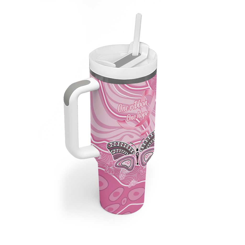 Australia Breast Cancer Awareness Personalised Tumbler With Handle Butterfly Pink Ribbon Aboriginal Art