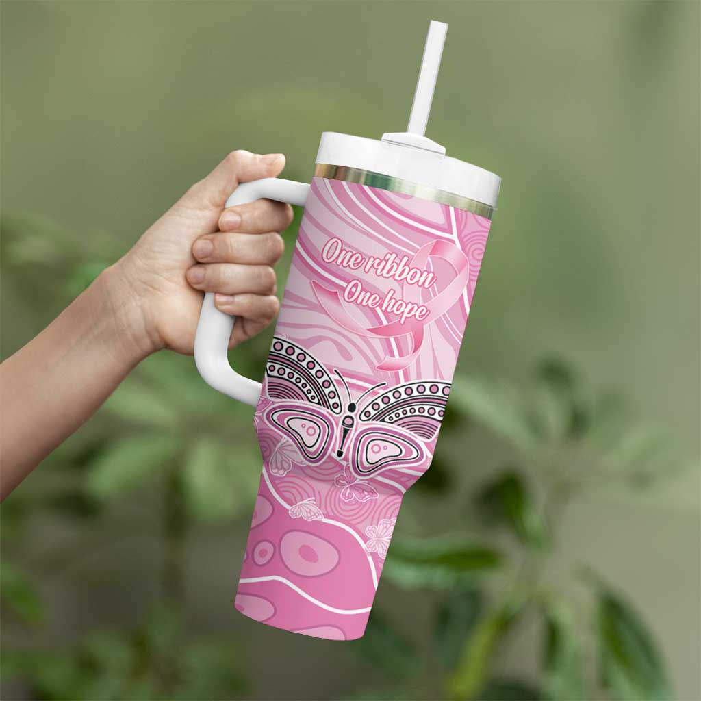 Australia Breast Cancer Awareness Personalised Tumbler With Handle Butterfly Pink Ribbon Aboriginal Art