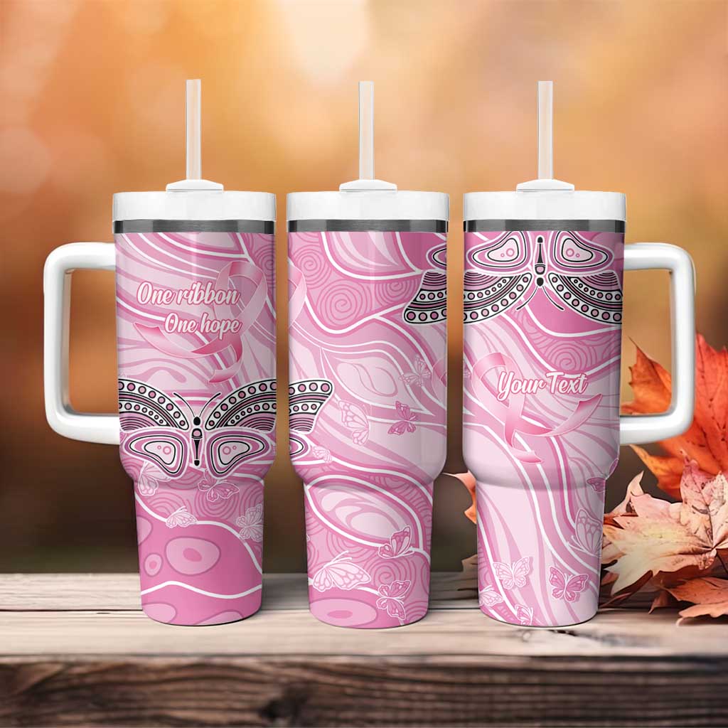Australia Breast Cancer Awareness Personalised Tumbler With Handle Butterfly Pink Ribbon Aboriginal Art