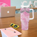 Australia Breast Cancer Awareness Personalised Tumbler With Handle Butterfly Pink Ribbon Aboriginal Art