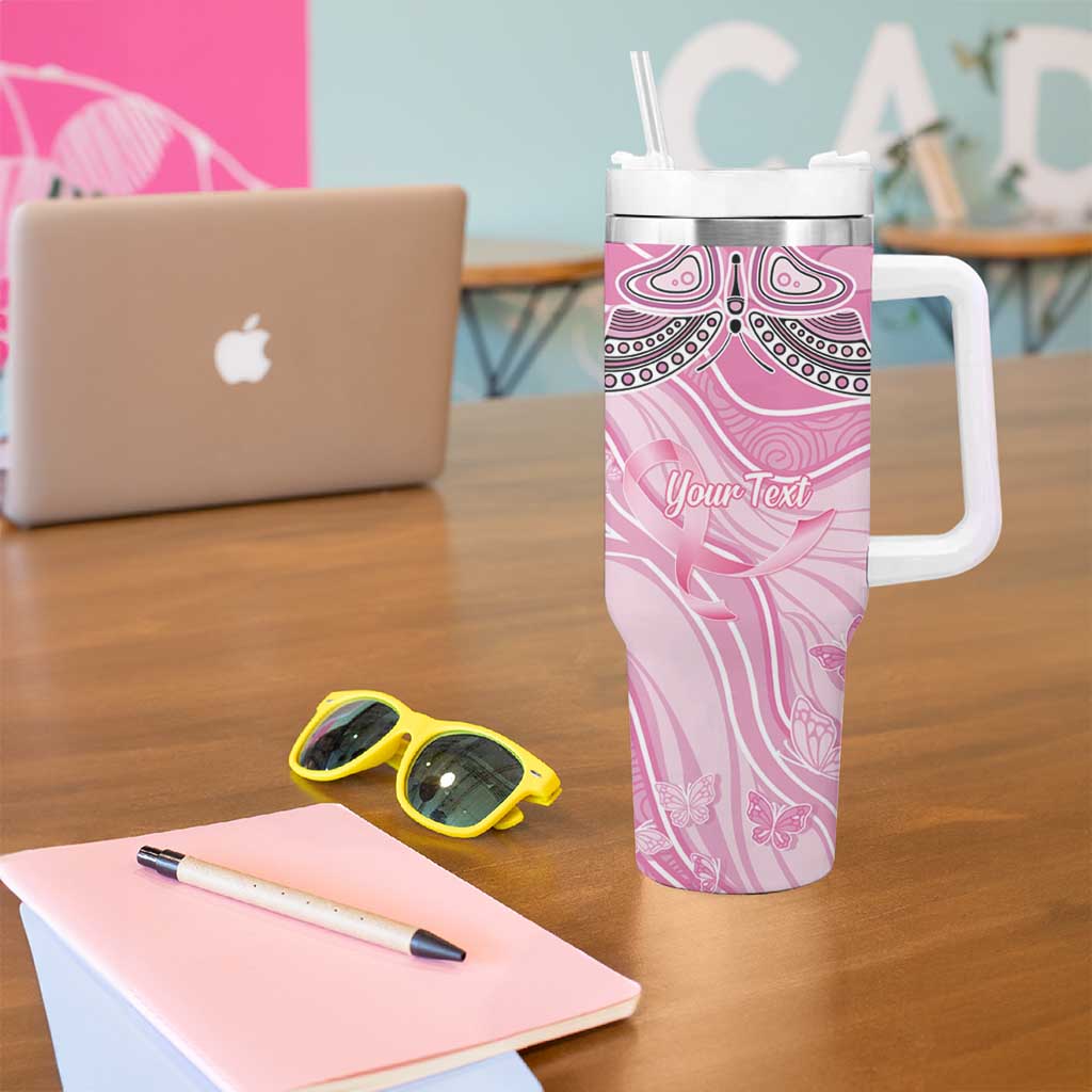 Australia Breast Cancer Awareness Personalised Tumbler With Handle Butterfly Pink Ribbon Aboriginal Art