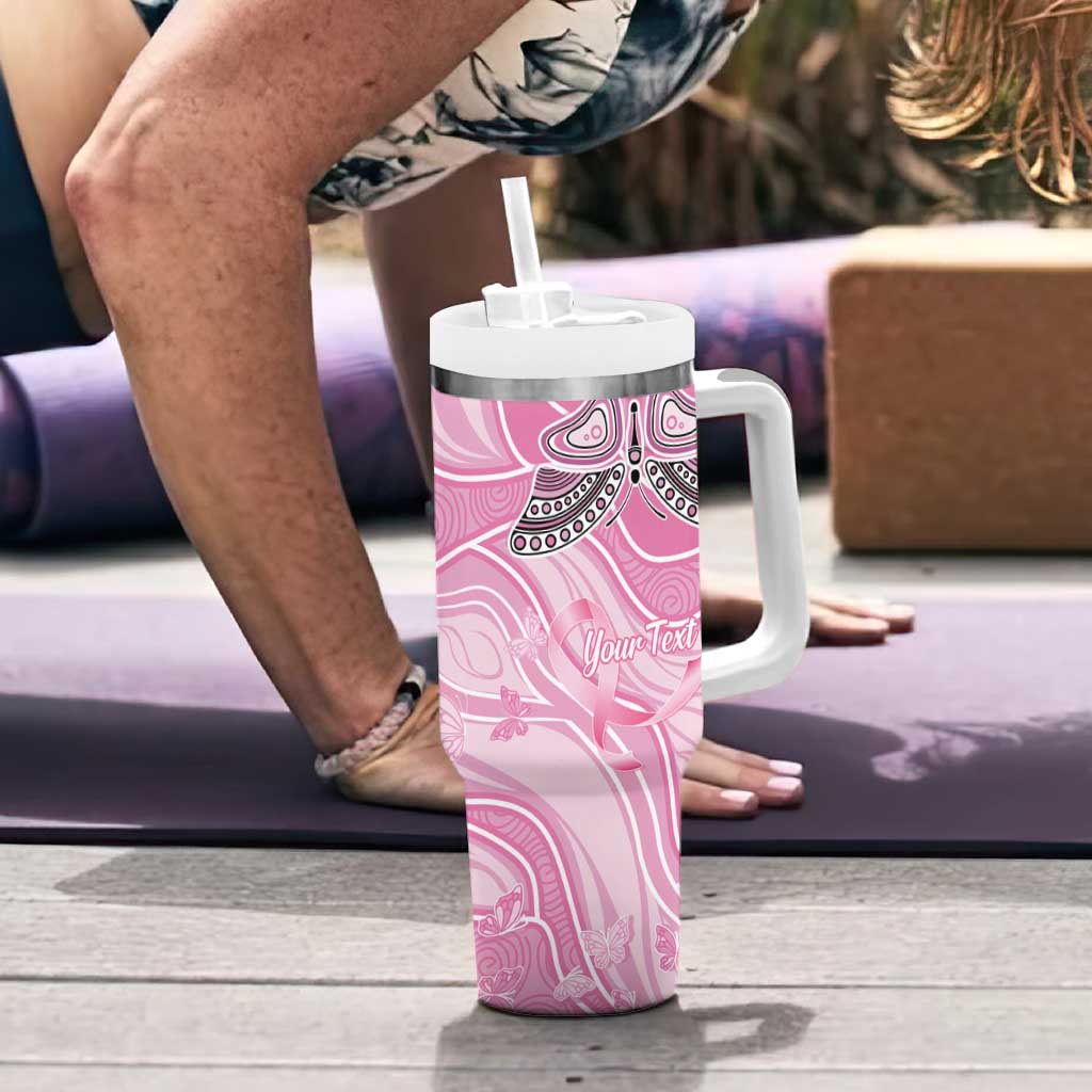 Australia Breast Cancer Awareness Personalised Tumbler With Handle Butterfly Pink Ribbon Aboriginal Art