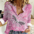 Australia Breast Cancer Awareness Personalised Women Casual Shirt Butterfly Pink Ribbon Aboriginal Art