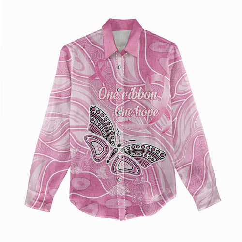 Australia Breast Cancer Awareness Personalised Women Casual Shirt Butterfly Pink Ribbon Aboriginal Art