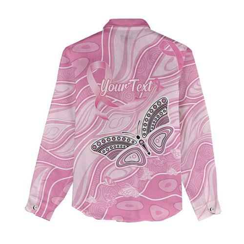 Australia Breast Cancer Awareness Personalised Women Casual Shirt Butterfly Pink Ribbon Aboriginal Art