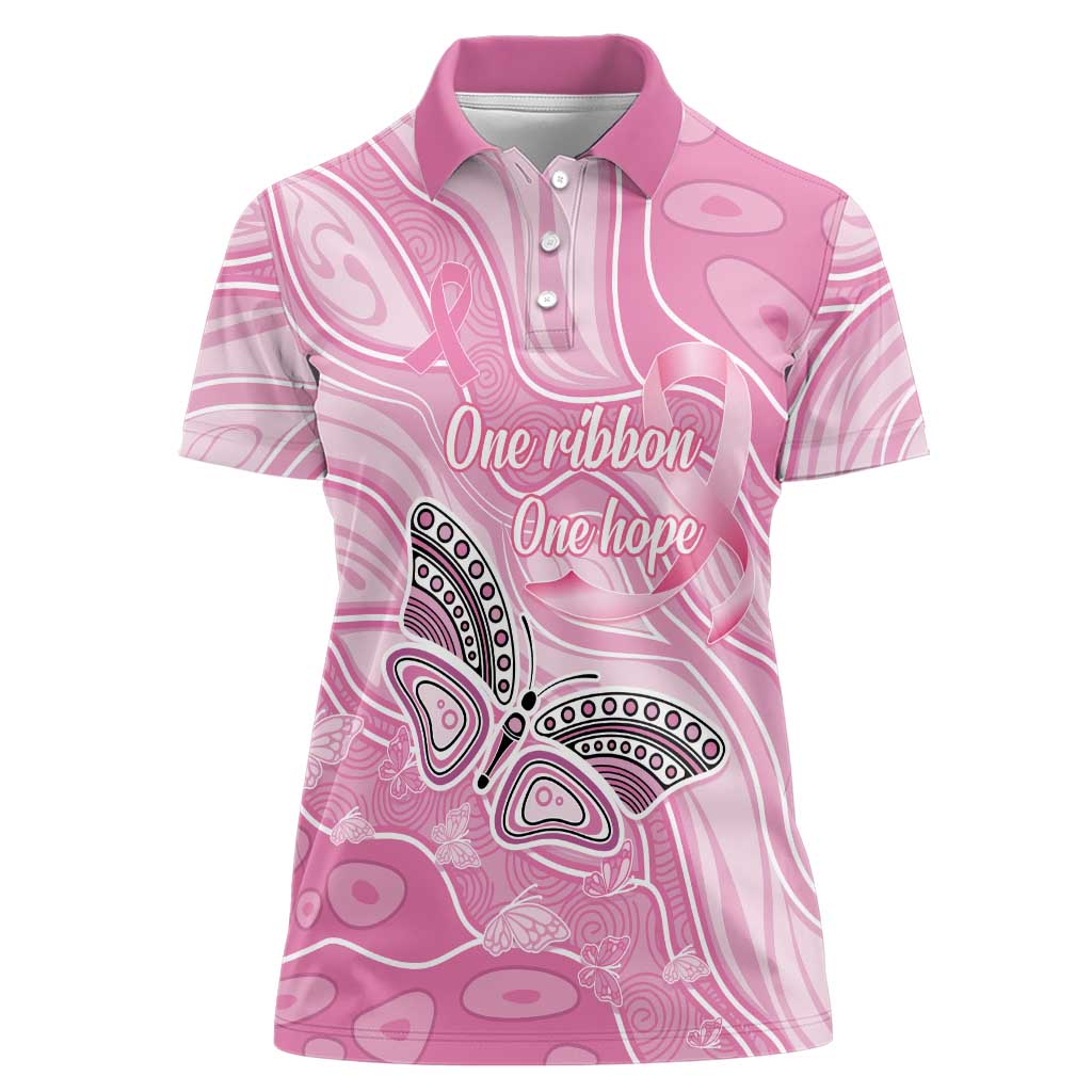 Australia Breast Cancer Awareness Personalised Women Polo Shirt Butterfly Pink Ribbon Aboriginal Art